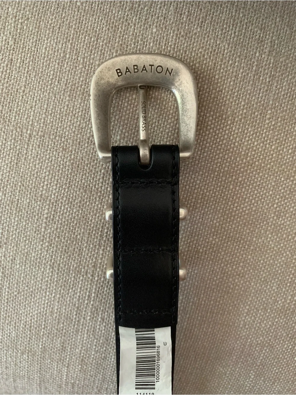 NEW Babaton Classic Black Leather Belt with Brushed Silver Buckle
